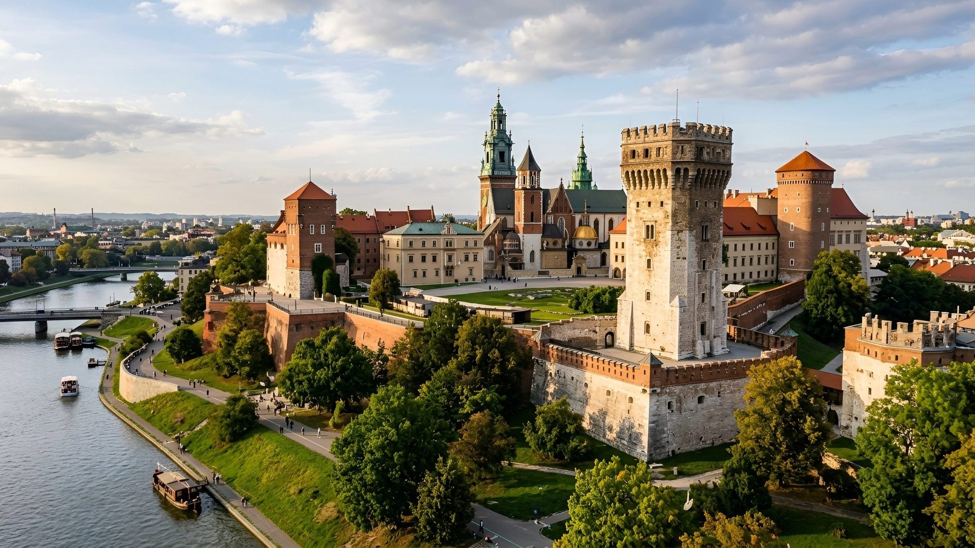 Wawel Castle and cathedral above the Vistula River in Kraków
