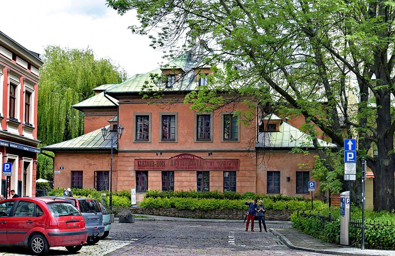Historic buildings and trees on Szeroka Street in Kraków’s Kazimierz district