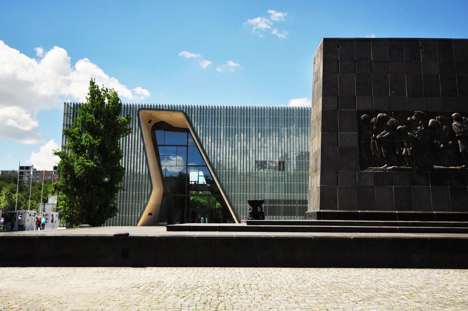 Glass facade of the POLIN Museum of the History of Polish Jews in Warsaw