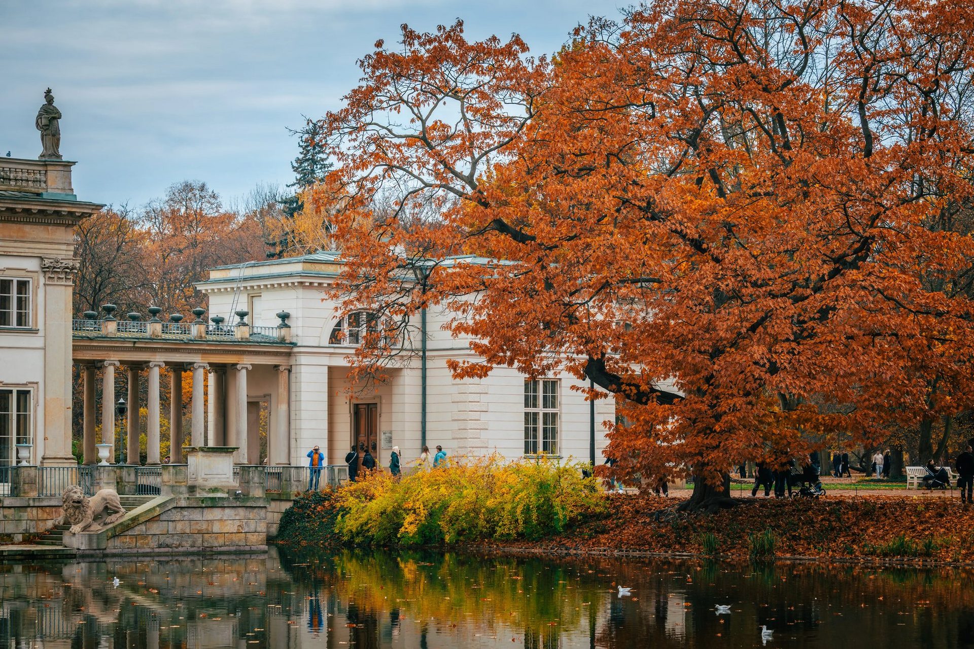 The Palace on the Isle reflected in the water at Warsaw’s Royal Łazienki gardens