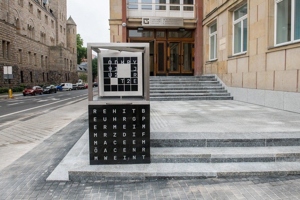 Interactive cipher installation outside Poznań’s Enigma Cipher Centre